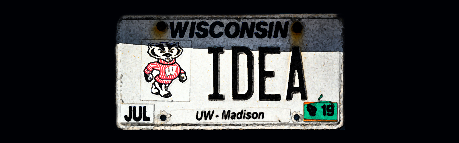 Wisconsin license plate with the text "IDEA" and the University of Wisconsin-Madison badger mascot