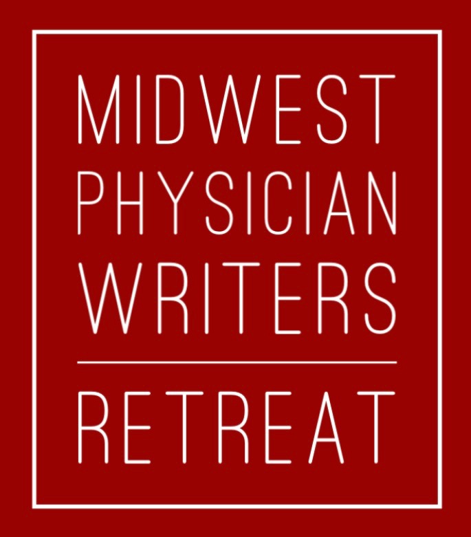 Text 'MIDWEST PHYSICIAN WRITERS RETREAT' on a red background with a white rectangular border and horizontal lines separating the text.