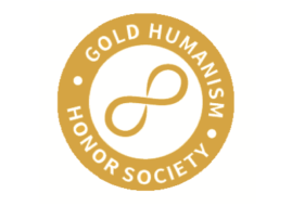 Gold Humanism Honor Society emblem featuring an infinity symbol